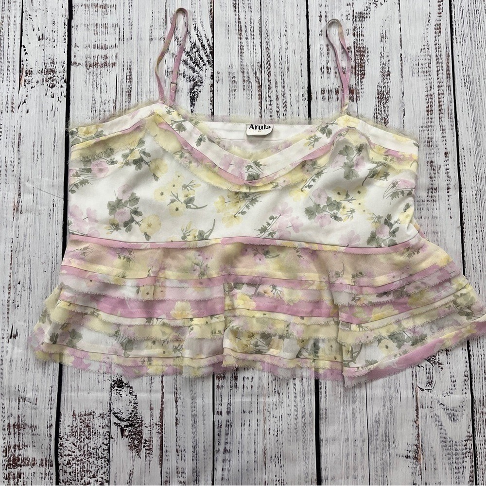Arula Plus 1X Floral Ruffle Babydoll Tank Top Tiered Cottagecore Boho - Picture 2 of 13